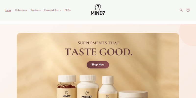 Captura de ecrã do website Mind7 Supplements